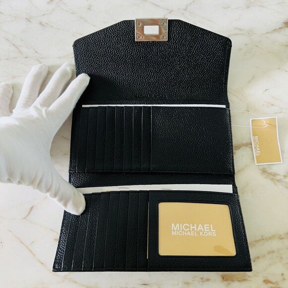 MICHAEL KORS Cassie Black Leather Large Tri-Fold Continental Wallet - Picture 6 of 7